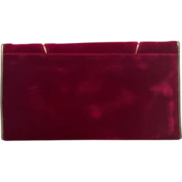 Cole Haan Masquerade Envelope Clutch Velvet Leather Red Gold - Picture 3 of 8